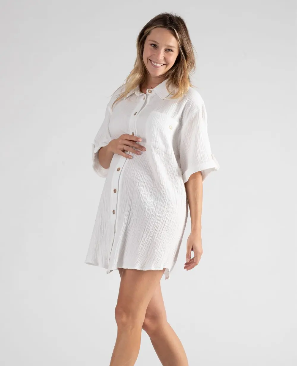 Robe chemise de grossesse et d’allaitement Bertille - Blanc - Image 3