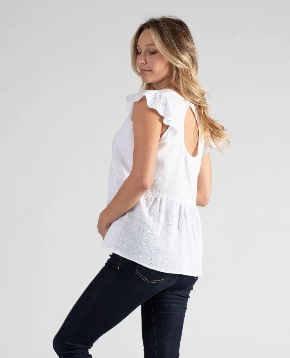 Haut papillon de grossesse et d’allaitement Suzanne - Blanc Brode - Image 5