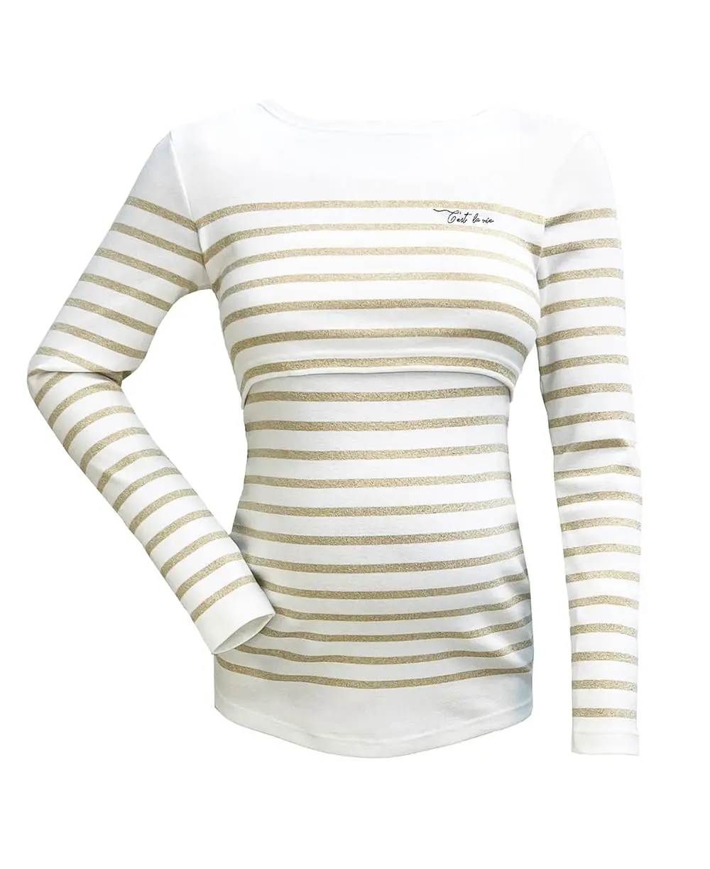 Marinière MAMAN grossesse allaitement Crozon - Blanc/ Dore Lurex - Image 3