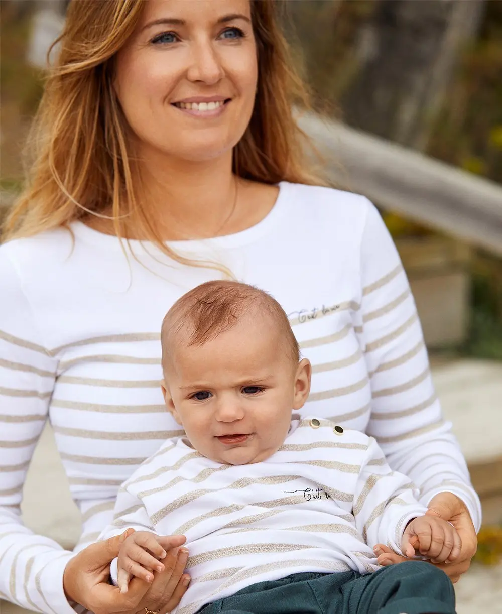 Marinière MAMAN grossesse allaitement Crozon - Blanc/ Dore Lurex - Image 4