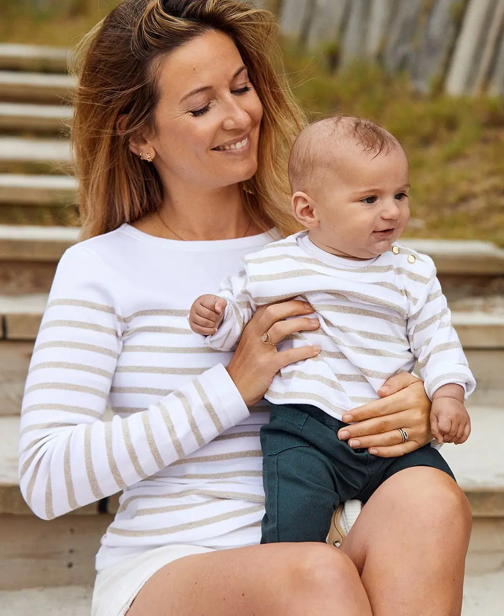 Marinière MAMAN grossesse allaitement Crozon - Blanc/ Dore Lurex - Image 5