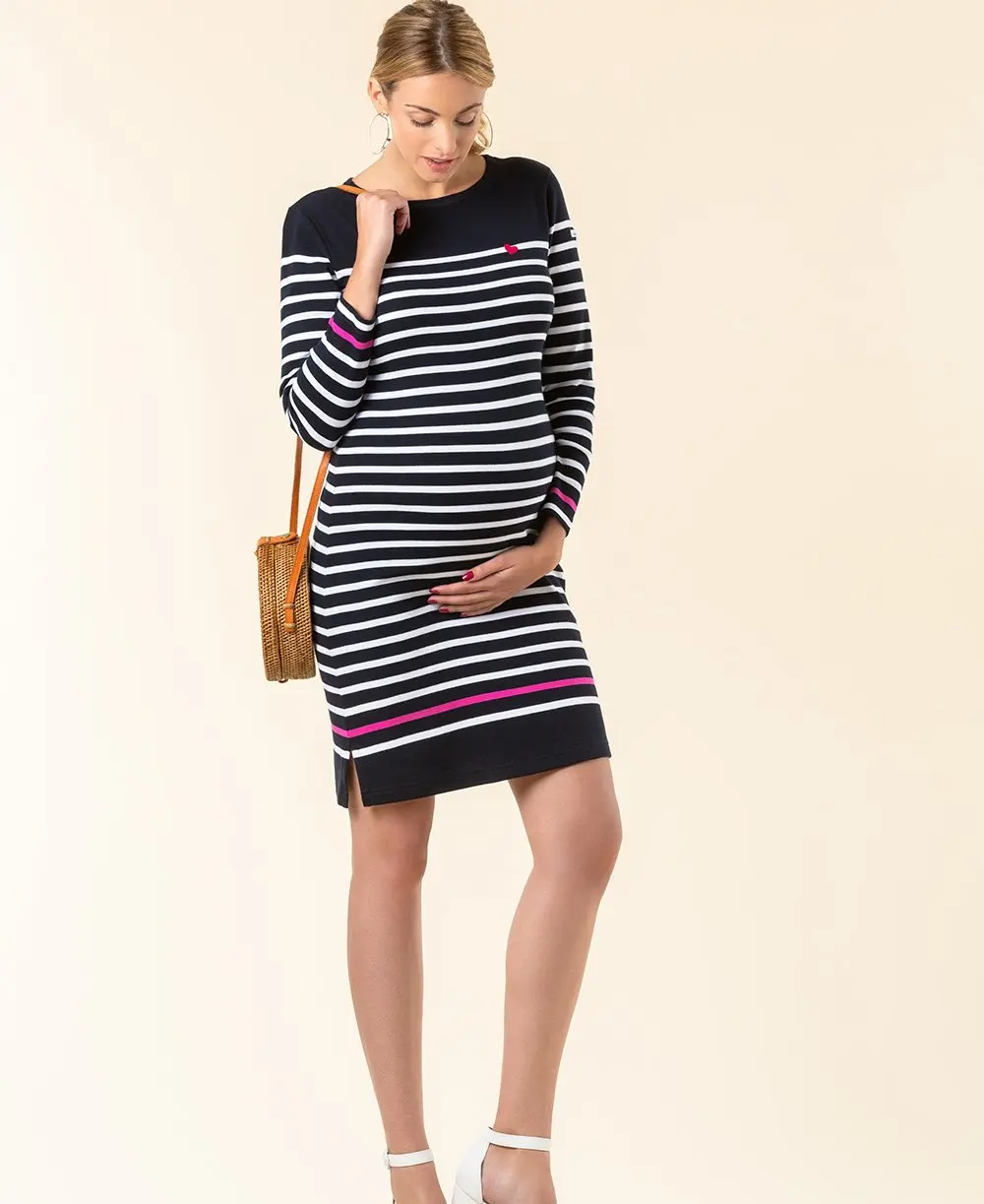 Robe de grossesse marinière Quimper - Marine / Blanc - Image 2
