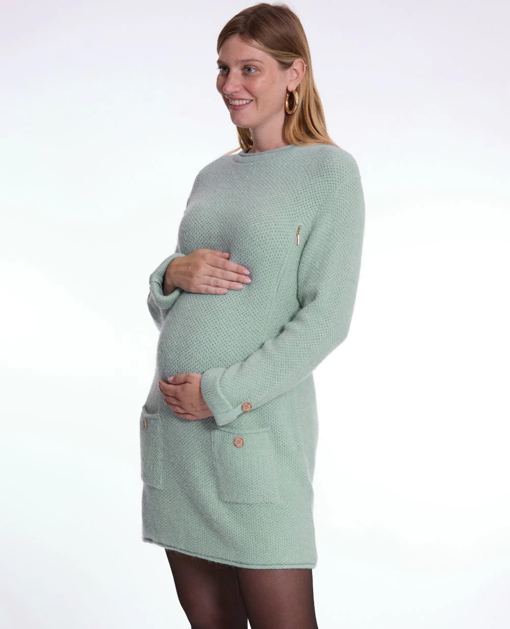 Robe pull de grossesse et d'allaitement Honey - Sauge - Image 3