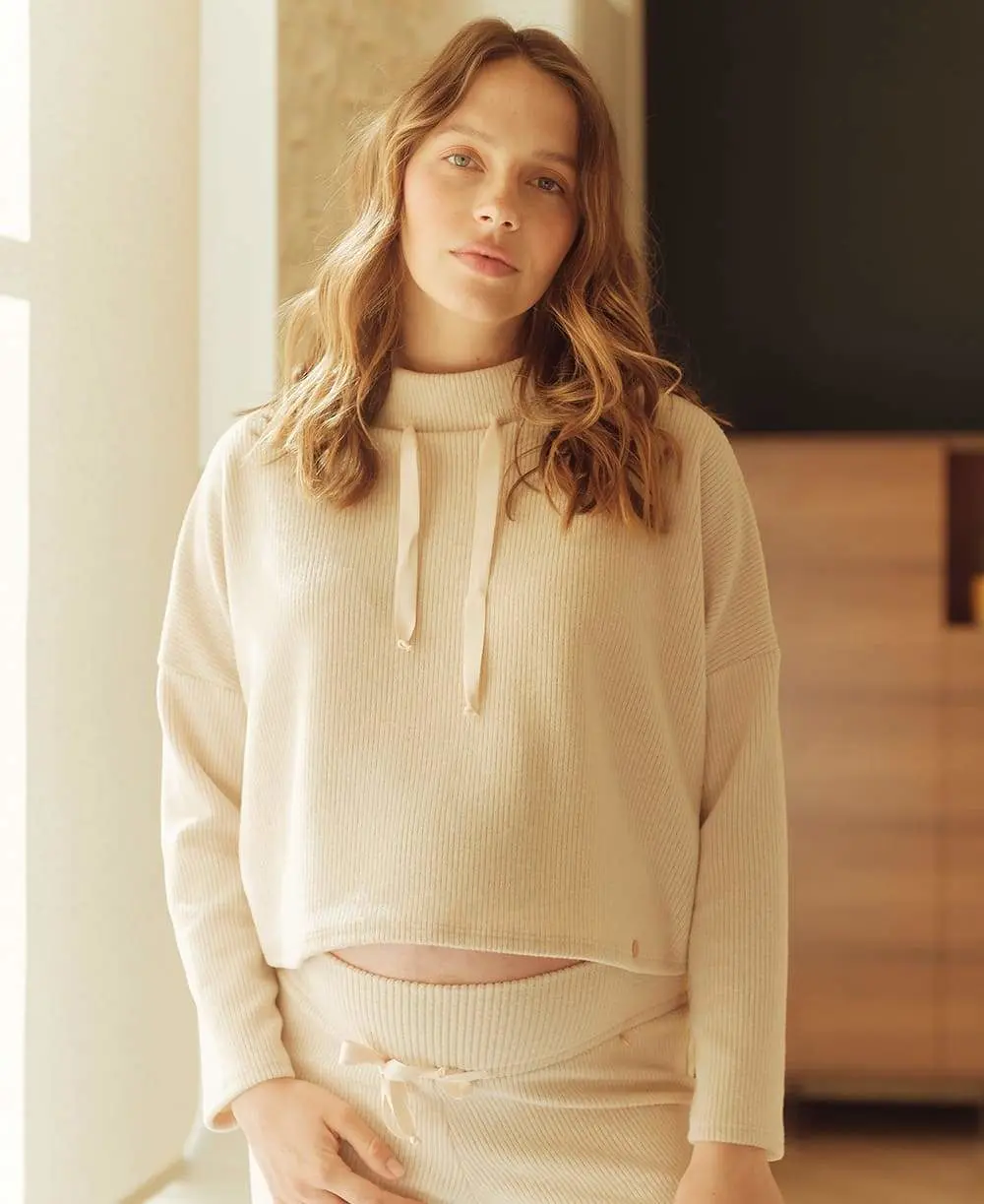 Sweat crop top de maternité et d'allaitement Sweet Home - Avoine