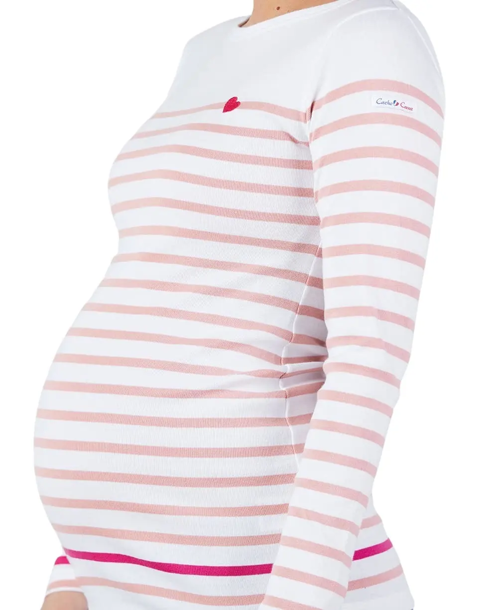 Marinière de grossesse Brest - Blanc/Rose - Image 2